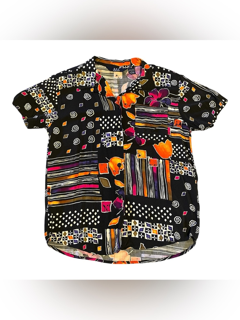 Vintage 90’s D.P.S. New York Women’s Button-Front Shirt with Abstract Print Sz L
